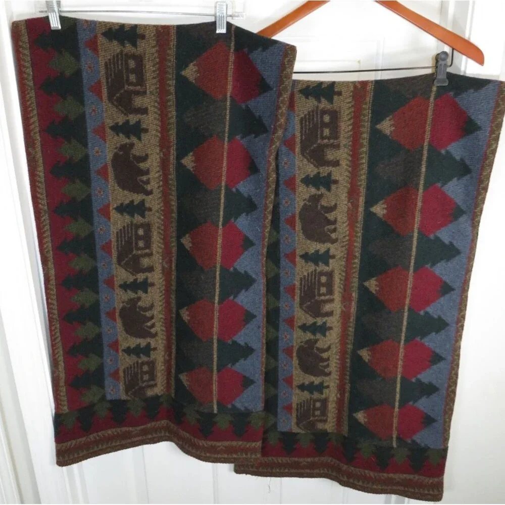 Wooded River Pillow Sham Set Of 2 Cabin Bear Rustic Motif Wool Blend USA Made*
